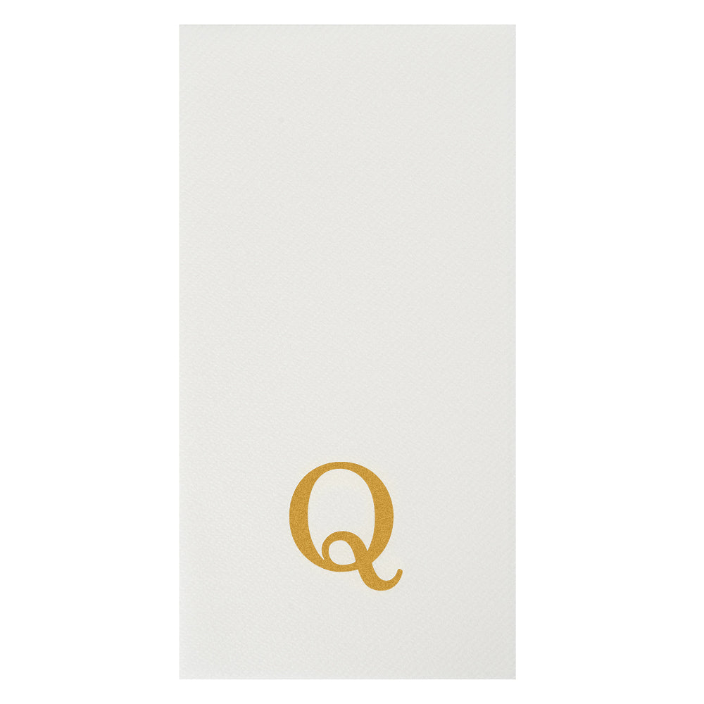 Luxenap Rectangle Gold Letter Q White Paper Linen-Feel Guest Towel / Napkin - Air Laid, Sans Serif Font - 15 3/4" x 8" - 2000 count box