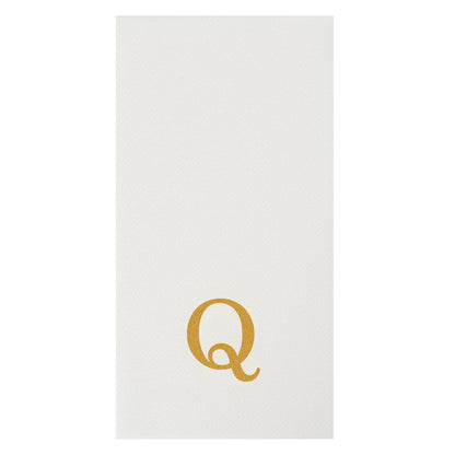 Luxenap Rectangle Gold Letter Q White Paper Linen-Feel Guest Towel / Napkin - Air Laid, Sans Serif Font - 15 3/4" x 8" - 2000 count box