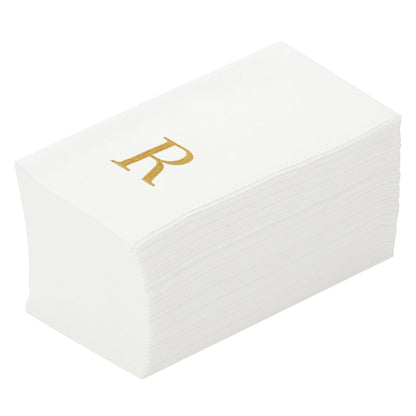 Luxenap Rectangle Gold Letter R White Paper Linen-Feel Guest Towel / Napkin - Air Laid, Sans Serif Font - 15 3/4" x 8" - 2000 count box