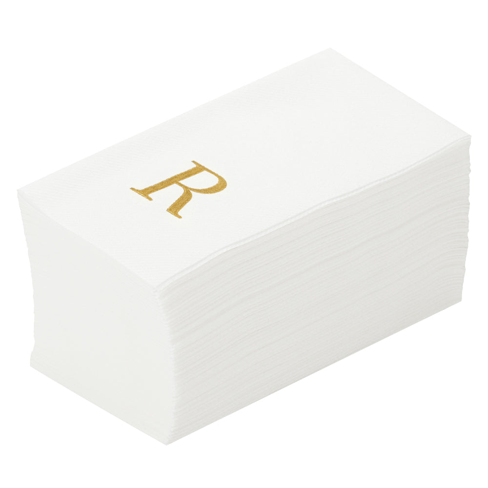 Luxenap Rectangle Gold Letter R White Paper Linen-Feel Guest Towel / Napkin - Air Laid, Sans Serif Font - 15 3/4" x 8" - 50 count box
