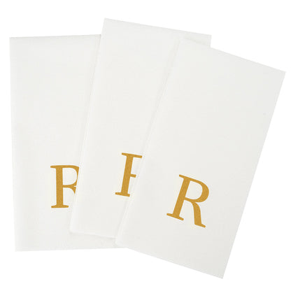 Luxenap Rectangle Gold Letter R White Paper Linen-Feel Guest Towel / Napkin - Air Laid, Sans Serif Font - 15 3/4" x 8" - 50 count box