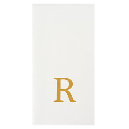 Luxenap Rectangle Gold Letter R White Paper Linen-Feel Guest Towel / Napkin - Air Laid, Sans Serif Font - 15 3/4" x 8" - 2000 count box
