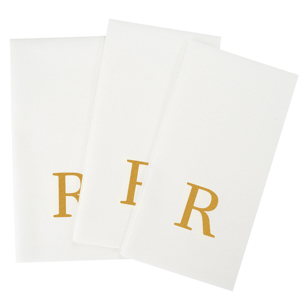 Luxenap Rectangle Gold Letter R White Paper Linen-Feel Guest Towel / Napkin - Air Laid, Sans Serif Font - 15 3/4" x 8" - 2000 count box