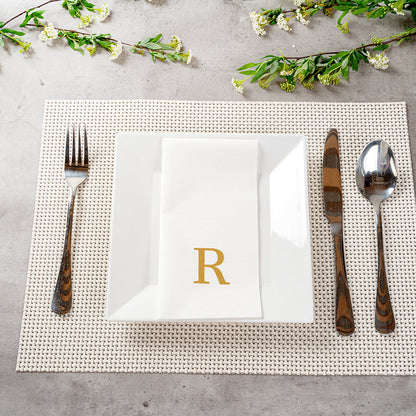 Luxenap Rectangle Gold Letter R White Paper Linen-Feel Guest Towel / Napkin - Air Laid, Sans Serif Font - 15 3/4" x 8" - 2000 count box