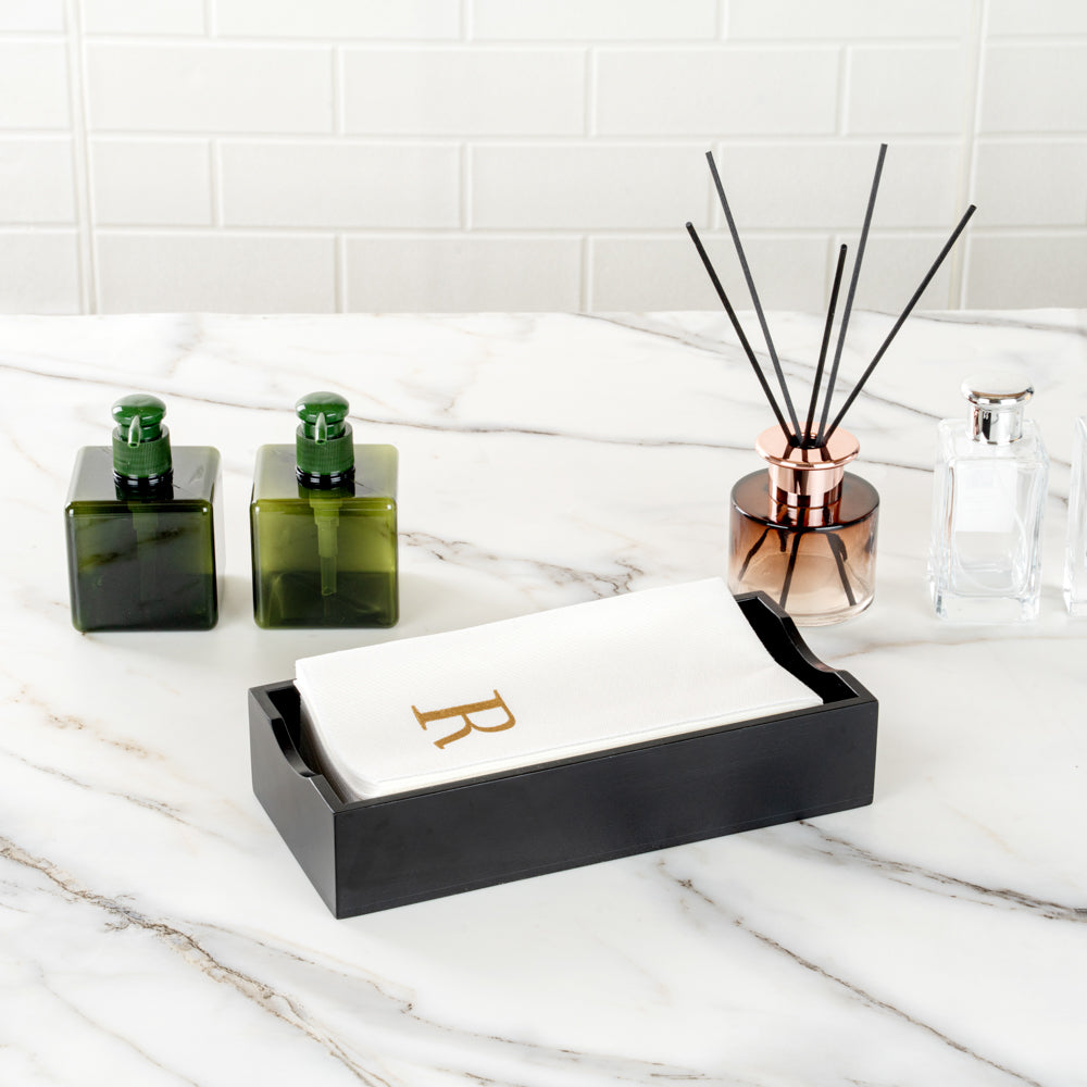 Luxenap Rectangle Gold Letter R White Paper Linen-Feel Guest Towel / Napkin - Air Laid, Sans Serif Font - 15 3/4" x 8" - 2000 count box