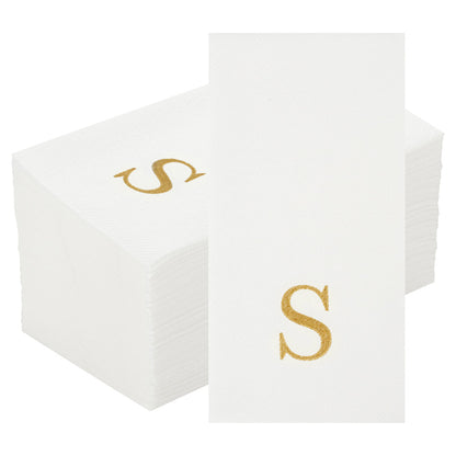 Luxenap Rectangle Gold Letter S White Paper Linen-Feel Guest Towel / Napkin - Air Laid, Sans Serif Font - 15 3/4" x 8" - 50 count box
