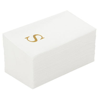 Luxenap Rectangle Gold Letter S White Paper Linen-Feel Guest Towel / Napkin - Air Laid, Sans Serif Font - 15 3/4" x 8" - 50 count box