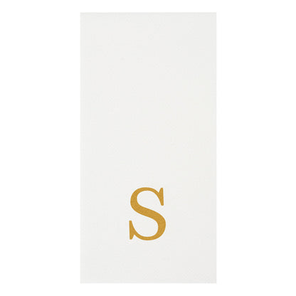 Luxenap Rectangle Gold Letter S White Paper Linen-Feel Guest Towel / Napkin - Air Laid, Sans Serif Font - 15 3/4" x 8" - 50 count box