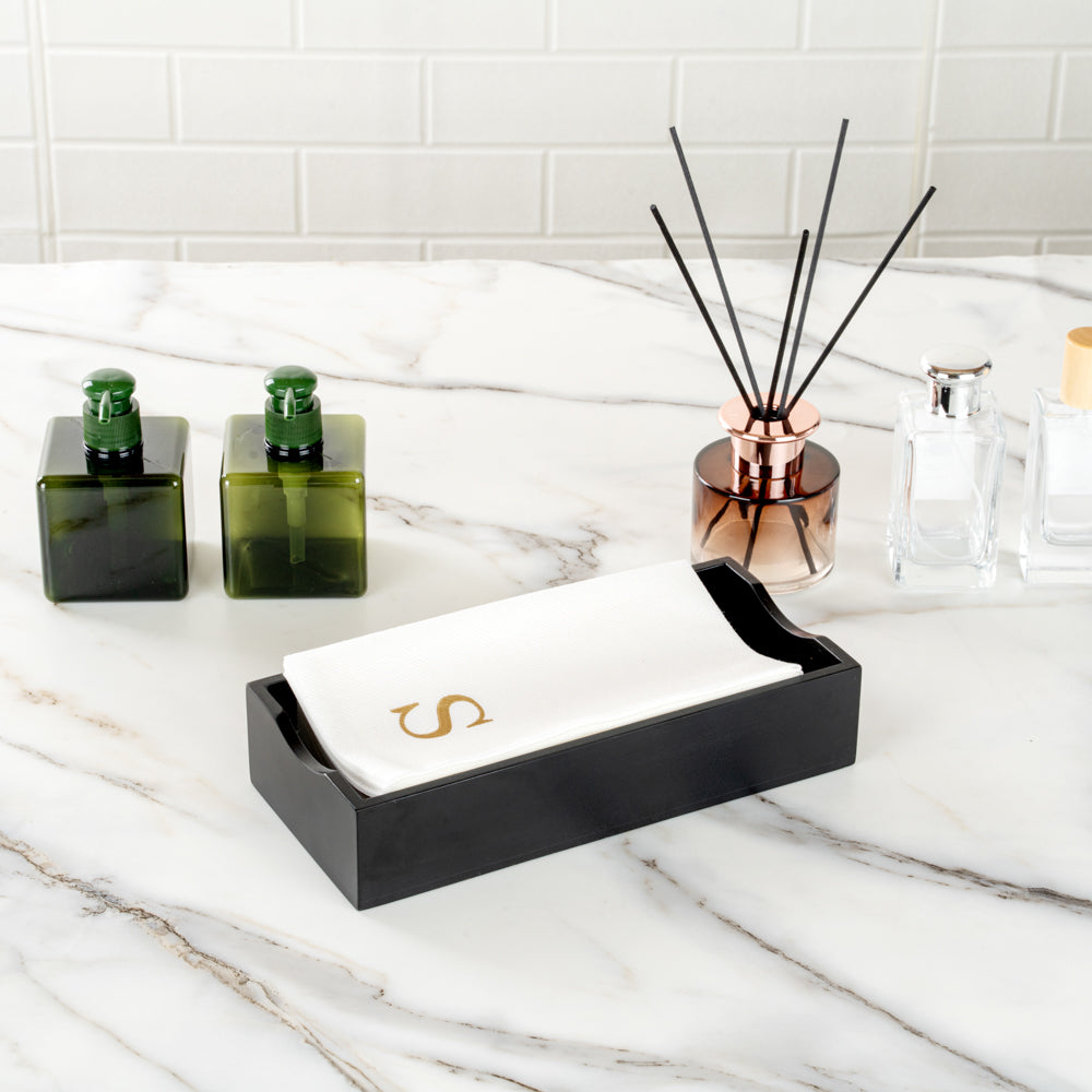 Luxenap Rectangle Gold Letter S White Paper Linen-Feel Guest Towel / Napkin - Air Laid, Sans Serif Font - 15 3/4" x 8" - 50 count box
