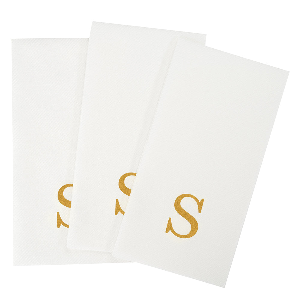 Luxenap Rectangle Gold Letter S White Paper Linen-Feel Guest Towel / Napkin - Air Laid, Sans Serif Font - 15 3/4" x 8" - 2000 count box