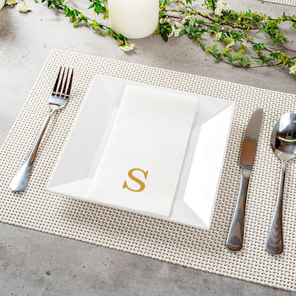 Luxenap Rectangle Gold Letter S White Paper Linen-Feel Guest Towel / Napkin - Air Laid, Sans Serif Font - 15 3/4" x 8" - 2000 count box