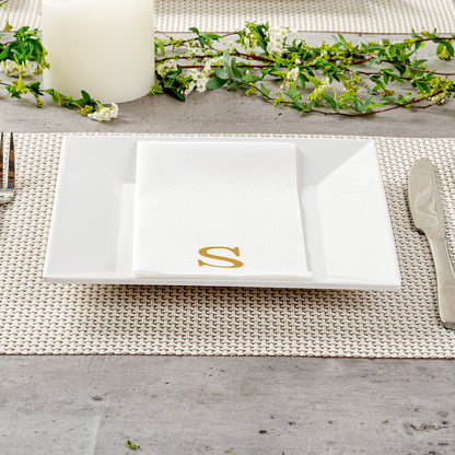 Luxenap Rectangle Gold Letter S White Paper Linen-Feel Guest Towel / Napkin - Air Laid, Sans Serif Font - 15 3/4" x 8" - 2000 count box