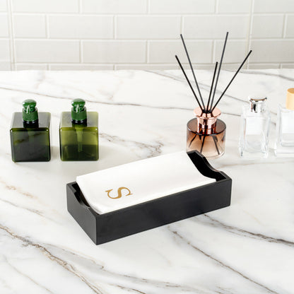 Luxenap Rectangle Gold Letter S White Paper Linen-Feel Guest Towel / Napkin - Air Laid, Sans Serif Font - 15 3/4" x 8" - 2000 count box