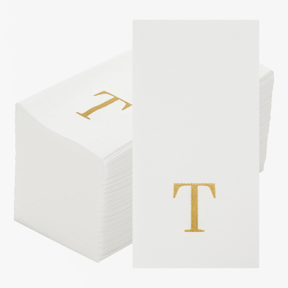Luxenap Rectangle Gold Letter T White Paper Linen-Feel Guest Towel / Napkin - Air Laid, Sans Serif Font - 15 3/4" x 8" - 50 count box