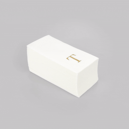 Luxenap Rectangle Gold Letter T White Paper Linen-Feel Guest Towel / Napkin - Air Laid, Sans Serif Font - 15 3/4" x 8" - 50 count box