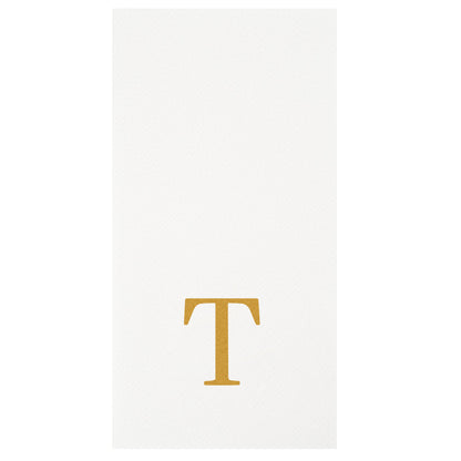 Luxenap Rectangle Gold Letter T White Paper Linen-Feel Guest Towel / Napkin - Air Laid, Sans Serif Font - 15 3/4" x 8" - 50 count box