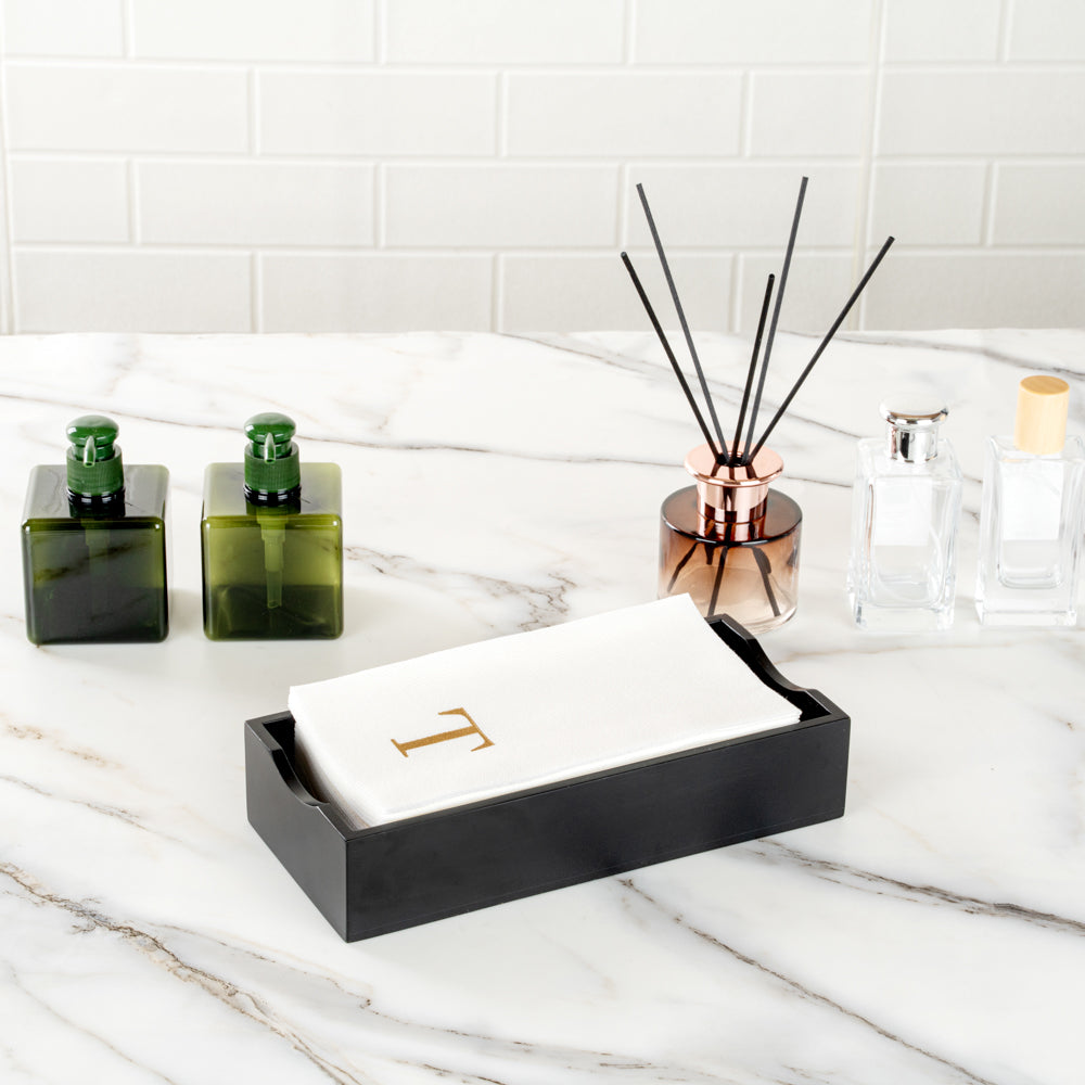 Luxenap Rectangle Gold Letter T White Paper Linen-Feel Guest Towel / Napkin - Air Laid, Sans Serif Font - 15 3/4" x 8" - 50 count box