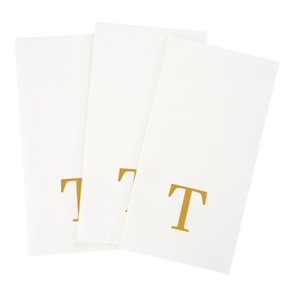 Luxenap Rectangle Gold Letter T White Paper Linen-Feel Guest Towel / Napkin - Air Laid, Sans Serif Font - 15 3/4" x 8" - 2000 count box