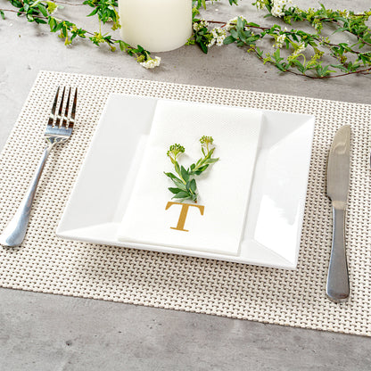 Luxenap Rectangle Gold Letter T White Paper Linen-Feel Guest Towel / Napkin - Air Laid, Sans Serif Font - 15 3/4" x 8" - 2000 count box