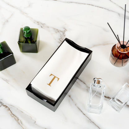 Luxenap Rectangle Gold Letter T White Paper Linen-Feel Guest Towel / Napkin - Air Laid, Sans Serif Font - 15 3/4" x 8" - 2000 count box