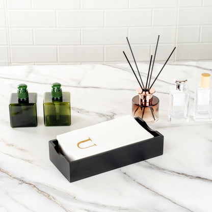 Luxenap Rectangle Gold Letter U White Paper Linen-Feel Guest Towel / Napkin - Air Laid, Sans Serif Font - 15 3/4" x 8" - 50 count box