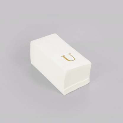 Luxenap Rectangle Gold Letter U White Paper Linen-Feel Guest Towel / Napkin - Air Laid, Sans Serif Font - 15 3/4" x 8" - 2000 count box