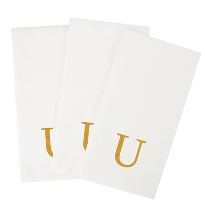 Luxenap Rectangle Gold Letter U White Paper Linen-Feel Guest Towel / Napkin - Air Laid, Sans Serif Font - 15 3/4" x 8" - 2000 count box