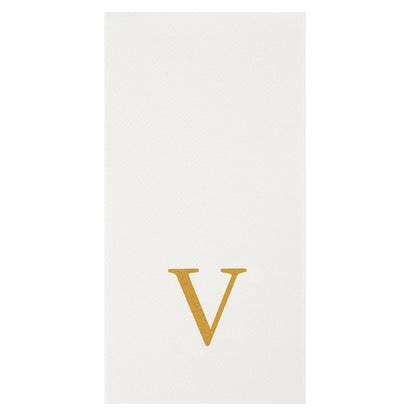Luxenap Rectangle Gold Letter V White Paper Linen-Feel Guest Towel / Napkin - Air Laid, Sans Serif Font - 15 3/4" x 8" - 50 count box