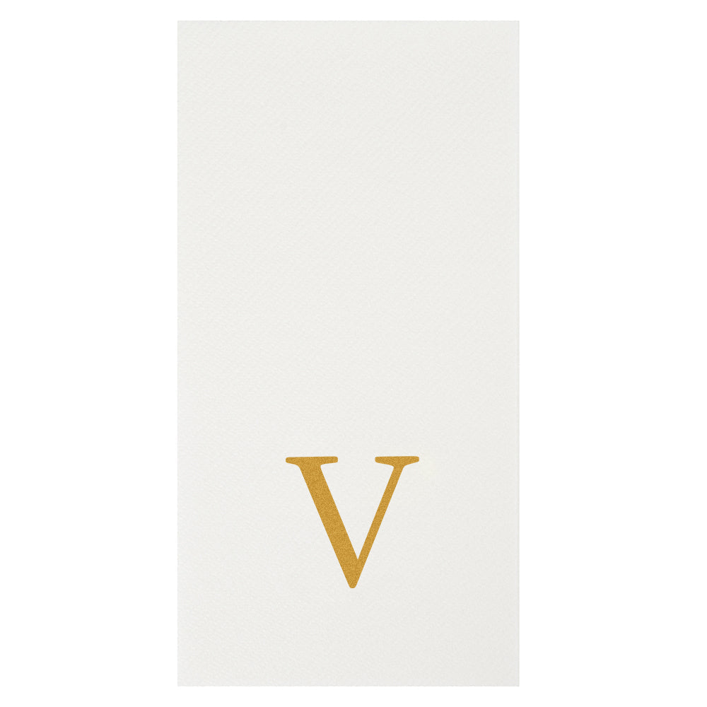 Luxenap Rectangle Gold Letter V White Paper Linen-Feel Guest Towel / Napkin - Air Laid, Sans Serif Font - 15 3/4" x 8" - 2000 count box