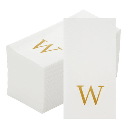 Luxenap Rectangle Gold Letter W White Paper Linen-Feel Guest Towel / Napkin - Air Laid, Sans Serif Font - 15 3/4" x 8" - 2000 count box