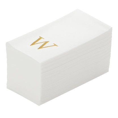Luxenap Rectangle Gold Letter W White Paper Linen-Feel Guest Towel / Napkin - Air Laid, Sans Serif Font - 15 3/4" x 8" - 50 count box