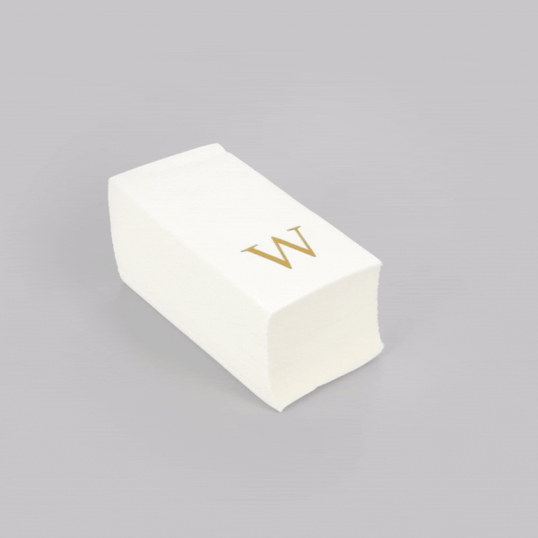 Luxenap Rectangle Gold Letter W White Paper Linen-Feel Guest Towel / Napkin - Air Laid, Sans Serif Font - 15 3/4" x 8" - 50 count box
