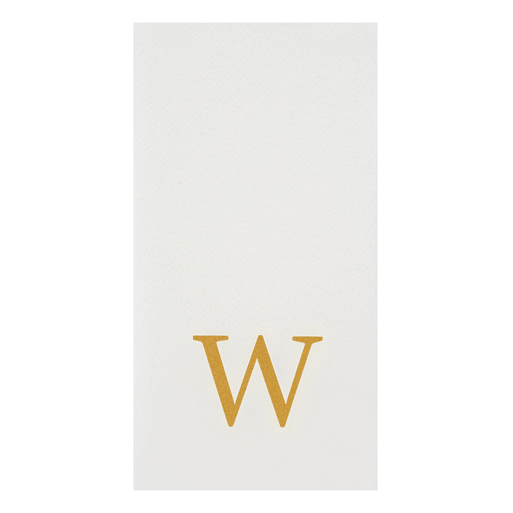 Luxenap Rectangle Gold Letter W White Paper Linen-Feel Guest Towel / Napkin - Air Laid, Sans Serif Font - 15 3/4" x 8" - 50 count box