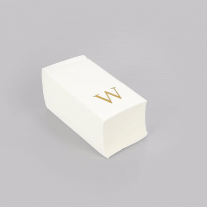Luxenap Rectangle Gold Letter W White Paper Linen-Feel Guest Towel / Napkin - Air Laid, Sans Serif Font - 15 3/4" x 8" - 2000 count box