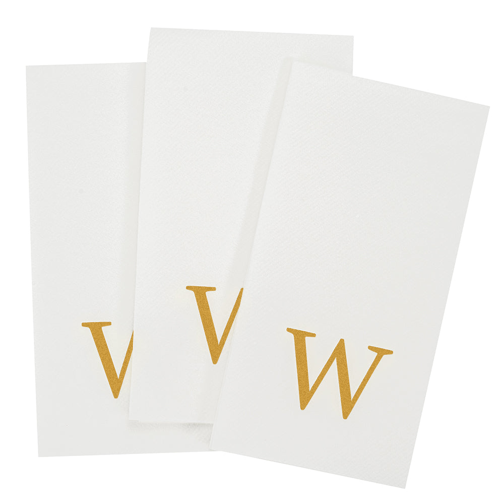 Luxenap Rectangle Gold Letter W White Paper Linen-Feel Guest Towel / Napkin - Air Laid, Sans Serif Font - 15 3/4" x 8" - 2000 count box