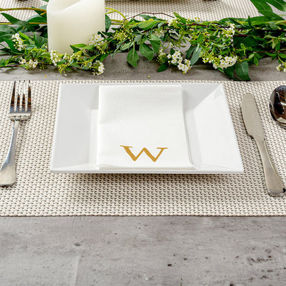 Luxenap Rectangle Gold Letter W White Paper Linen-Feel Guest Towel / Napkin - Air Laid, Sans Serif Font - 15 3/4" x 8" - 2000 count box