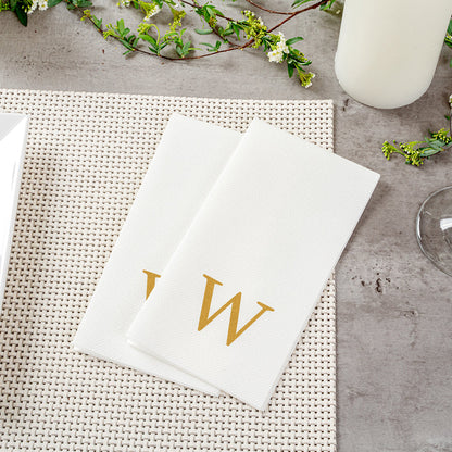 Luxenap Rectangle Gold Letter W White Paper Linen-Feel Guest Towel / Napkin - Air Laid, Sans Serif Font - 15 3/4" x 8" - 2000 count box
