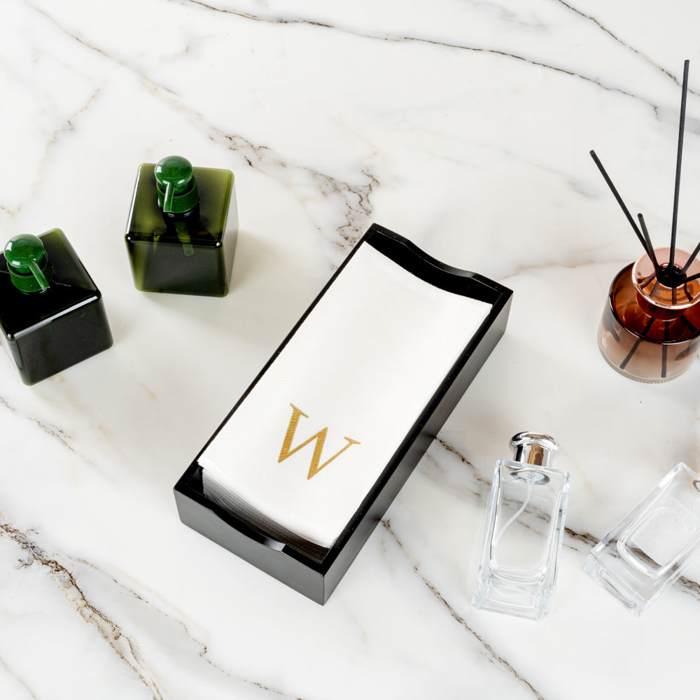 Luxenap Rectangle Gold Letter W White Paper Linen-Feel Guest Towel / Napkin - Air Laid, Sans Serif Font - 15 3/4" x 8" - 2000 count box