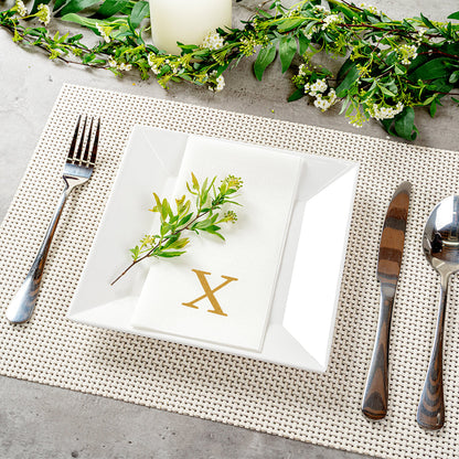 Luxenap Rectangle Gold Letter X White Paper Linen-Feel Guest Towel / Napkin - Air Laid, Sans Serif Font - 15 3/4" x 8" - 2000 count box