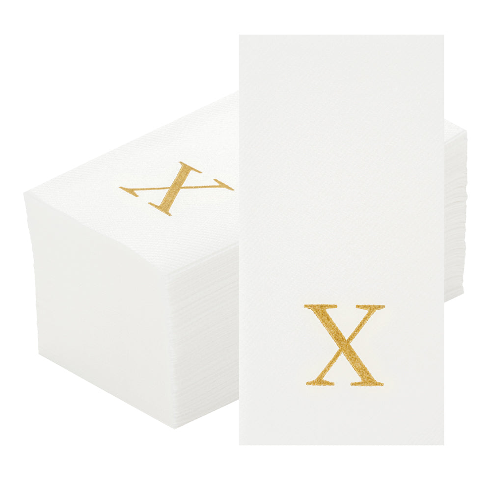 Luxenap Rectangle Gold Letter X White Paper Linen-Feel Guest Towel / Napkin - Air Laid, Sans Serif Font - 15 3/4" x 8" - 50 count box