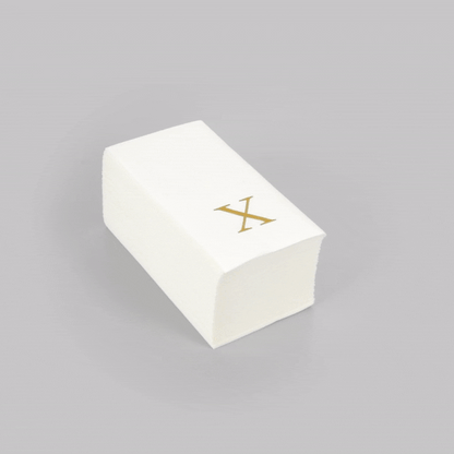 Luxenap Rectangle Gold Letter X White Paper Linen-Feel Guest Towel / Napkin - Air Laid, Sans Serif Font - 15 3/4" x 8" - 50 count box