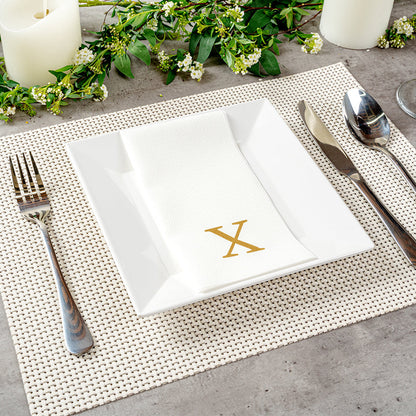 Luxenap Rectangle Gold Letter X White Paper Linen-Feel Guest Towel / Napkin - Air Laid, Sans Serif Font - 15 3/4" x 8" - 50 count box