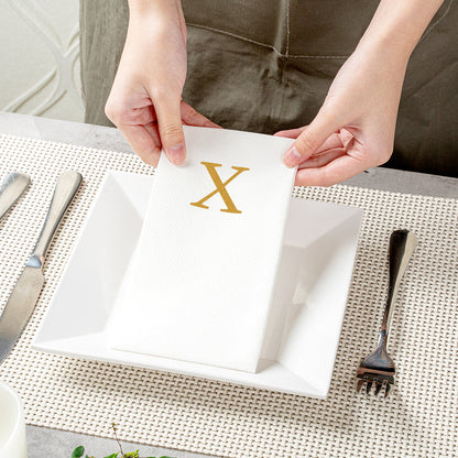 Luxenap Rectangle Gold Letter X White Paper Linen-Feel Guest Towel / Napkin - Air Laid, Sans Serif Font - 15 3/4" x 8" - 2000 count box