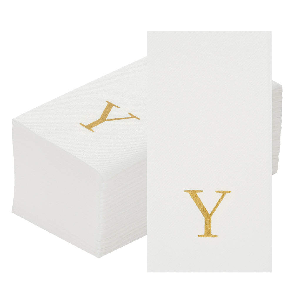 Luxenap Rectangle Gold Letter Y White Paper Linen-Feel Guest Towel / Napkin - Air Laid, Sans Serif Font - 15 3/4" x 8" - 50 count box