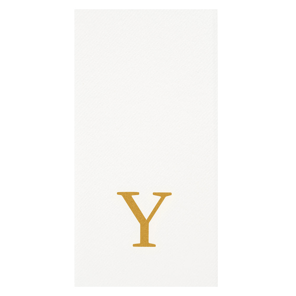 Luxenap Rectangle Gold Letter Y White Paper Linen-Feel Guest Towel / Napkin - Air Laid, Sans Serif Font - 15 3/4" x 8" - 50 count box