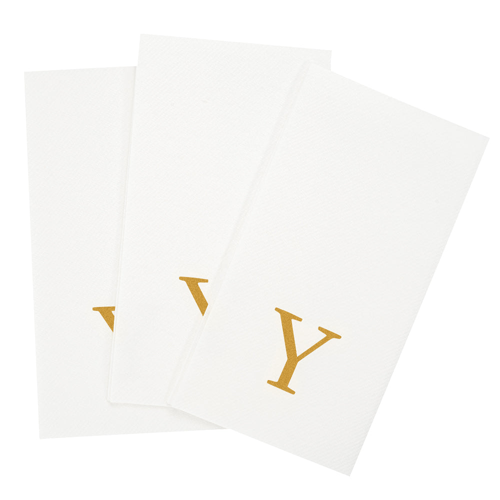 Luxenap Rectangle Gold Letter Y White Paper Linen-Feel Guest Towel / Napkin - Air Laid, Sans Serif Font - 15 3/4" x 8" - 50 count box