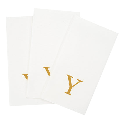 Luxenap Rectangle Gold Letter Y White Paper Linen-Feel Guest Towel / Napkin - Air Laid, Sans Serif Font - 15 3/4" x 8" - 2000 count box
