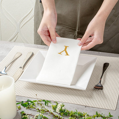 Luxenap Rectangle Gold Letter Y White Paper Linen-Feel Guest Towel / Napkin - Air Laid, Sans Serif Font - 15 3/4" x 8" - 2000 count box