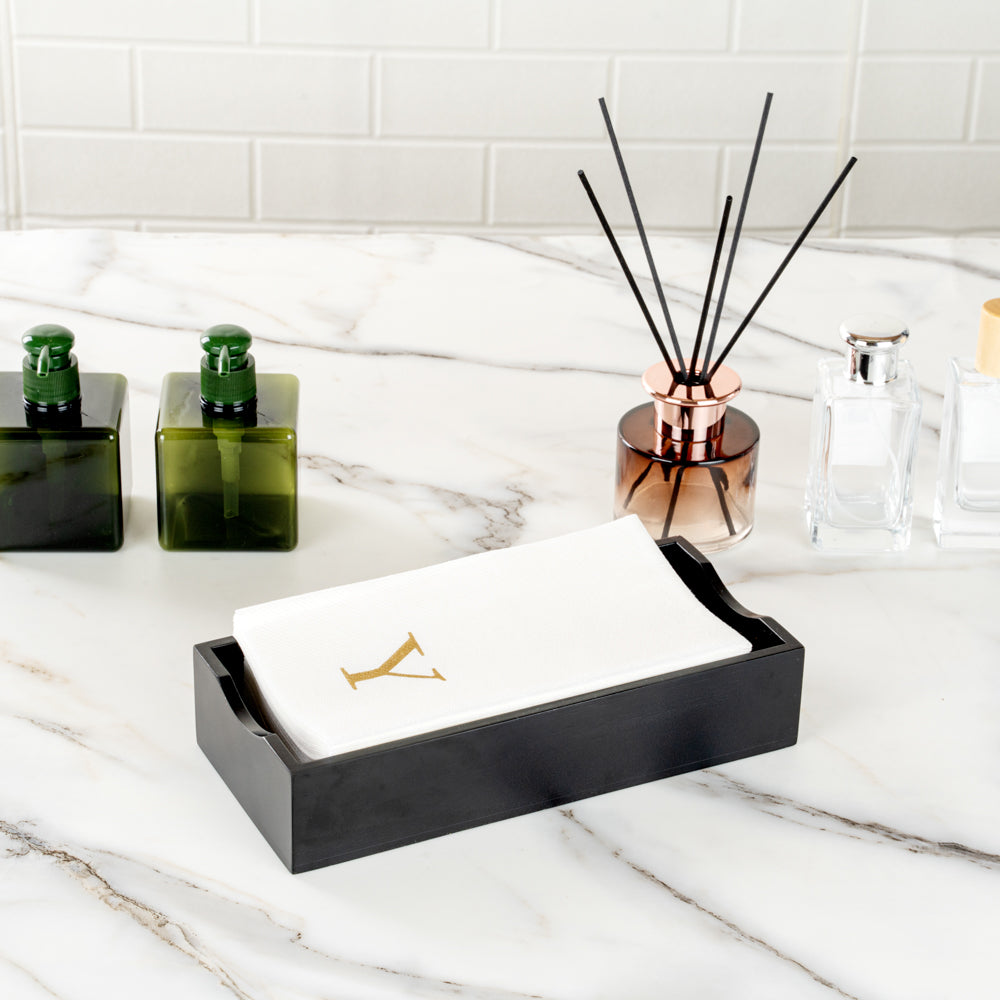 Luxenap Rectangle Gold Letter Y White Paper Linen-Feel Guest Towel / Napkin - Air Laid, Sans Serif Font - 15 3/4" x 8" - 2000 count box