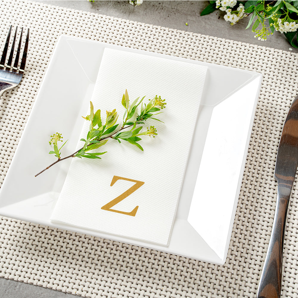 Luxenap Rectangle Gold Letter Z White Paper Linen-Feel Guest Towel / Napkin - Air Laid, Sans Serif Font - 15 3/4" x 8" - 2000 count box
